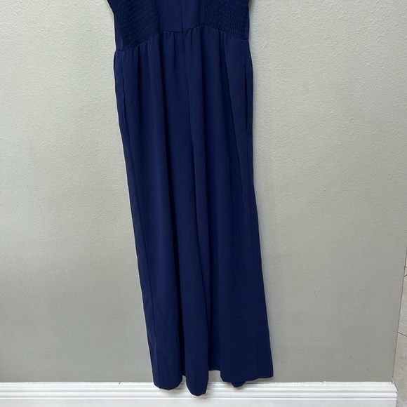 Smocked Button-Front Crop Jumpsuit, nightfall navy blue, women’s size 0 - Picture 8 of 12